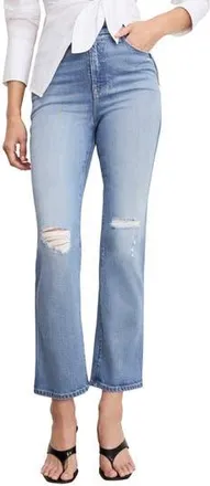 Good American Soft-Tech Good Curve Ripped High Waist Ankle Straight Leg Jeans in Indigo1072 at Nordstrom Rack, Size 00