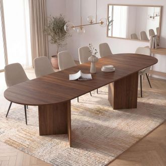 IDMarket Marthe Mesa De Comedor Oval Extensible 6-12 Personas Nogal 200-300 Cm