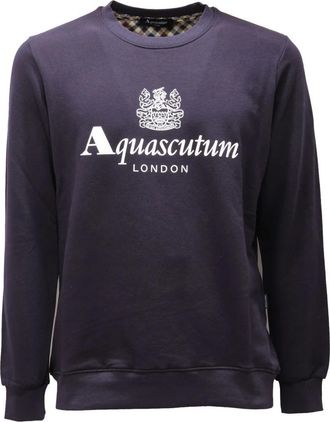 Aquascutum Qmf 002L0 Katoenen Sweater - Heren - Sweatshirts - Blauw - L - Katoen - Hoodies & sweatvesten