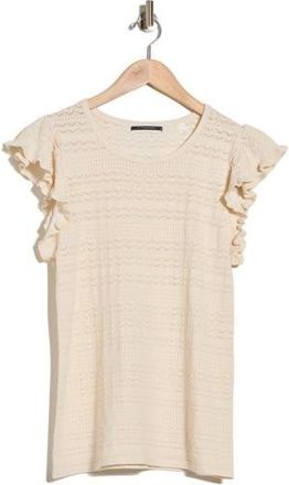 T Tahari Ruffle Cap Sleeve Pointelle Sweater in Cream at Nordstrom Rack, Size X-Large