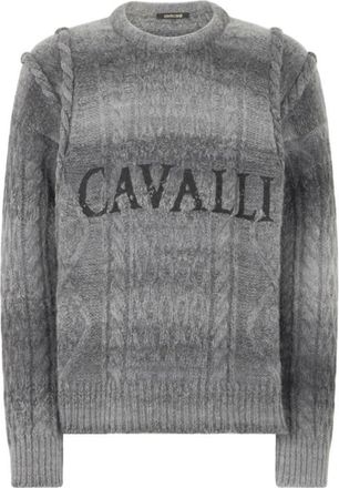 Roberto Cavalli Logo-Embroidered Cable-Knit Sweater, Size Medium