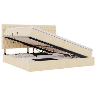 vidaXL Cama Con Almacenamiento Y Colch&oacute;n Crema 200 X 200 Cm Poli&eacute;ster Vidaxl