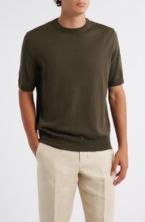 Aur&eacute;lien Cashwool Short Sleeve Crewneck Sweater in Olive at Nordstrom Rack, Size Xx-Large