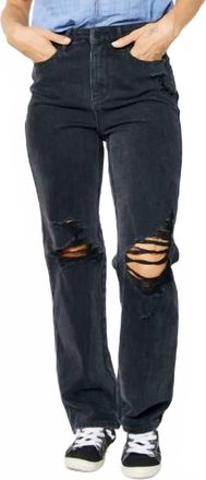 Judy Blue Womens Rigid Magic Destroy Straight Jeans In Black