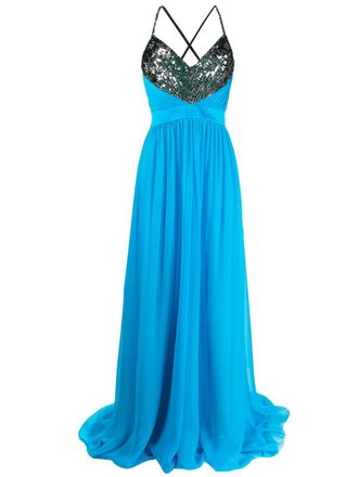 Pucci sequinned neckline long dress - women - Silk - 38 - Blue