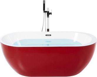 Beliani Ba&ntilde;era Independiente De Acr&iacute;lico Rojo Blanco Plateado 160 Cm Moderno Nevis