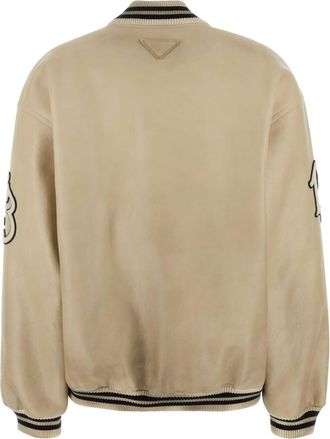 Prada Womens Ivory Leather Bomber Jacket Avorio Vitello Giacche Pelle