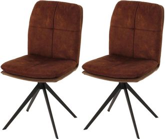 Hhg Hhg - Nunca Usado] Lote De 2 Sillas De Comedor 178, Silla De Cocina Sill&oacute;n, Posici&oacute;n Autom&aacute;tica Giratoria, Metal Tela/textil, Marr&oacute;n