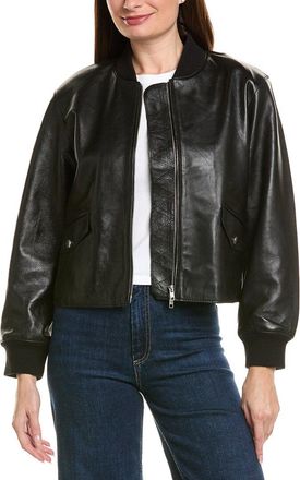 Neiman Marcus Cropped Zip Front Leather Bomber Jacket