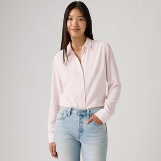 Levi's Classic Shirt - Womens - XS - Pink / Bibi Stripe Crystal Pink Cotton Linen
