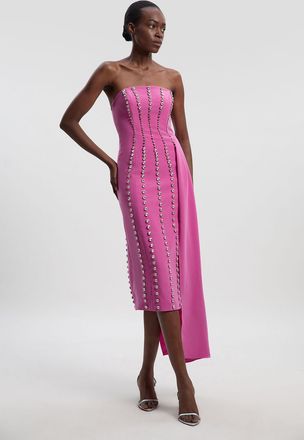 Karen Millen Womens Crystal Embellished Woven Drape Detail Maxi Dress - Rose - Size 10 UK