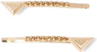 Prada crystal-embellished hair clips (set of two) - women - Brass - One Size - Gold