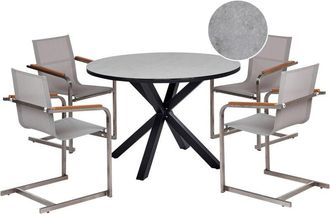 Beliani 4 Seater Garden Dining Set Outdoor Furniture Aluminium Stainless Steel Ceramic Glass Table Top Grey Maletto/Cosoleto