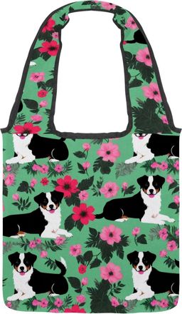 Generic Dogs Florals Reversible Canvas Shoulder Tote - Double-Sided Print, 12oz Cotton, 27cm Drop, Fold-Flat Bag for Travel, Shopping, Street Outings