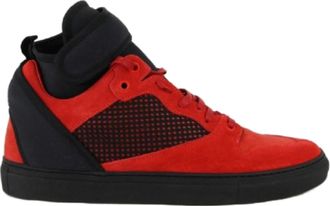 Balenciaga Mens High Top Black / Red Suede Leather Sneakers (42 EU / 9 US)