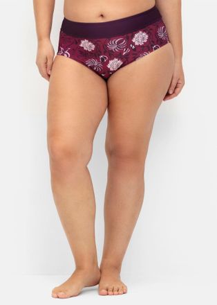 Sheego Bikini-Hose SHEEGO BY JOE BROWNS, Damen, Gr. 40, Normalgr&ouml;ssen, lila (beere, gemustert), Elasthan, Badehosen Bikini-Hose