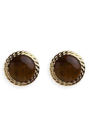 Argento Vivo Bezel Stud Earrings in Gold/Tigers Eye at Nordstrom
