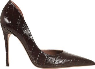 PARIS TEXAS Vera 105 Dark Brown Crocodile-Print Leather Pumps