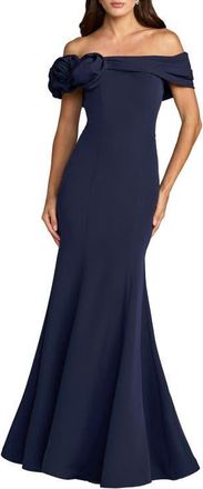 Mac Duggal Off The Shoulder Crepe Mermaid Gown in Navy at Nordstrom, Size 10