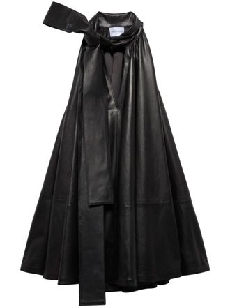 7 For All Mankind Black Frill Voluminous Faux Leather Mini Dress