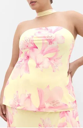 City Chic Soiree Floral Print Strapless Top & Scarf in Soiree Lily at Nordstrom, Size 10W