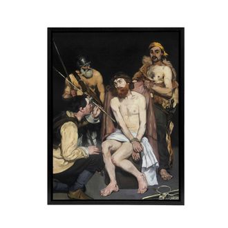 Artery8 Jesus Mocked by the Soldiers Manet Black Framed Canvas Wall Art | Size: W24 x H32