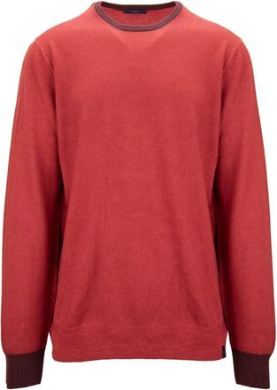 Fay Heren wollen trui met logopatch - Heren - Ronde hals truien - Rood - 2XL - Wol - Truien & Vesten