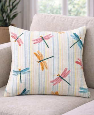 Vibhsa Dancing Dragonflies Printed Embroidered Decorative Pillow, 20 x 20