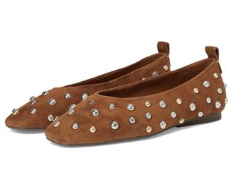 Naturalizer 27 EDIT Carla Womens Flat Shoes Dark Chestnut Stud Suede : 9.5 W (C), Leather