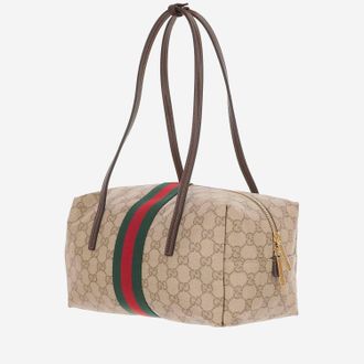 Gucci Womens Shoulder Bag Ophidia Canvas Vintage Sand-Dark Brown-Green-Red Cotton Sand/dark Brown/green/red