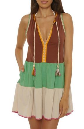 Lucky Brand Lagos Embroidered Colorblock Cover-Up Minidress in Sea Grass at Nordstrom, Size Medium
