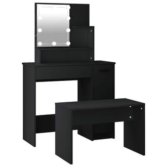 vidaXL Juego De Tocador Con Led Madera Contrachapada Negro Vidaxl
