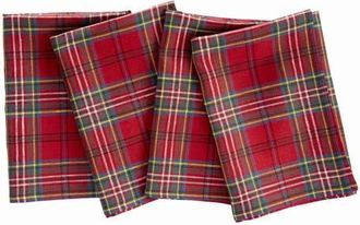 Solino Home Linen Dinner Napkins Set of 4, 20 x 20 Inch for Dining Table, Holiday and Everyday Table Decor - Classic Tartan Plaid in Red at