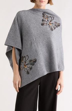 La Fiorentina Butterfly Embroidered Poncho in Grey at Nordstrom Rack