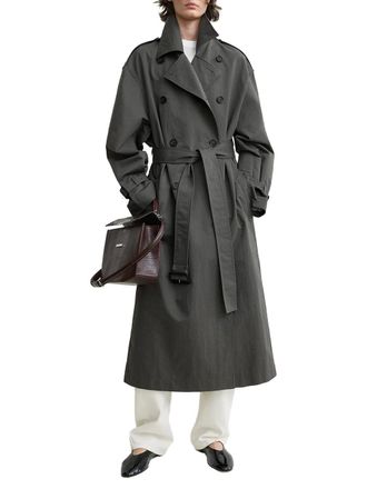 Toteme Cotton Double-Breasted Trench Coat - Gray