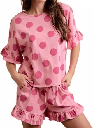 Bibi Polka Dots Printed Ruffled Detail Top And Shorts Set In Blush/pink