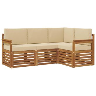 vidaXL Juegos De Sof&aacute;s 4 Pcs Natural Y Beige Madera De Acacia S&oacute;lida Vidaxl