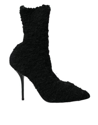 Dolce & Gabbana Fuzzy Boucl&eacute; Enkellaarsjes Met Hoge Hakken
