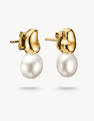 Thomas Sabo Natural Beauty - Orecchini a bottone placcati oro con perle dacqua dolce tonalit&agrave; oro giallo e bianco
