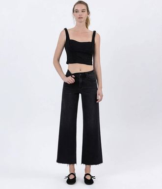 Flying Monkey Raw Hem Ankle Jeans In Black Wash
