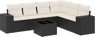 vidaXL Set De Comedor De Jard&iacute;n 7 Pzas Y Cojines Rat&aacute;n Sint&eacute;tico Negro Vidaxl