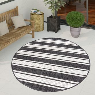 Paco Home Paco Home Alfombra Interior Y Exterior Balcon Terraza Alfombra Cocina Moderna Dibujo Geometrico Motivo Abstract &Oslash; 120 Cm Redon, Antracita-blanco