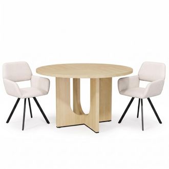Urban Meuble Conjunto mesa redonda 120 cm y 2 sillas beige y metal