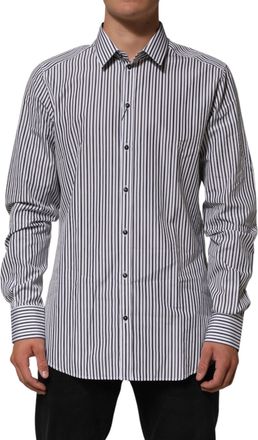 Dolce & Gabbana Black White Stripes Men GOLD Dress Mens Shirt