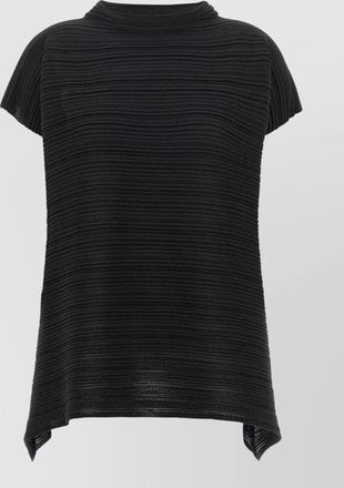 Pleats Please Issey Miyake ribbed asymmetric crater neck knitted top