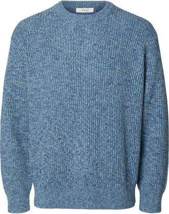 Selected Tilum LS Knit Crew Neck - Heren - Truien - Blauw - Maat: M Katoen