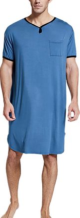 Feoya Mens Night Shirts Casual Soft Pajama Top Nightshirts for Men Sleepwear Short Sleeve Pyjama Top for Home Hospital L A-Blue