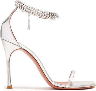Amina Muaddi Iman 105mm leather sandals - women - Calf Leather/Patent Leather/Calf Leather - 39.5 - Silver