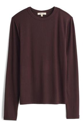 Madewell Drapey Long Sleeve Rib T-Shirt in Dark Carob at Nordstrom Rack, Size Xx-Small