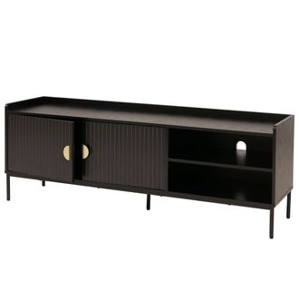 Hhg [nunca Usado] Mueble Para Tv Hhg-706, Mueble Bajo Para Tv, Aparador, Melamina Mdf 56 X 150 X 40 Cm, Aspecto Madera Negro